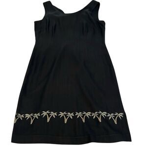 Tiki classics sz6 black w/Palm tree boarder 100% silk sleeveless sheath EUC